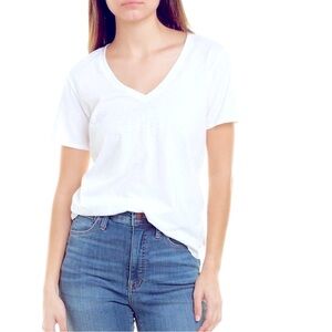 Theory Dayne B V-Neck Slub T Shirt, White, Medium